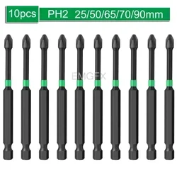 PH2 10PCs 50/90mm Phillips Bits Hex Shanked Precision Screwdriver Set Bits for Drill Magnetic Professional Hand Work Tools