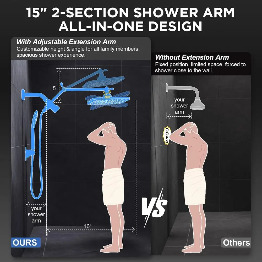 11.8 デュアルシャワーシステム：レインフォール＆ハンドヘルド、多機能スプレー、クローム仕上げ