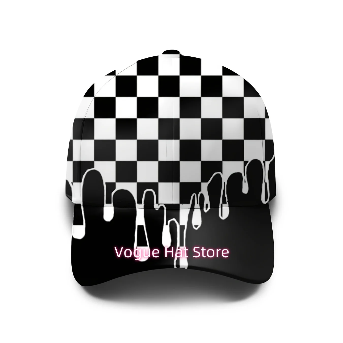 Monochrome Checkered Baseball Cap with Drop Print, Stylish Urban Cap, Adjustable for Both Genders, Ideal for Everyday Use And Hi