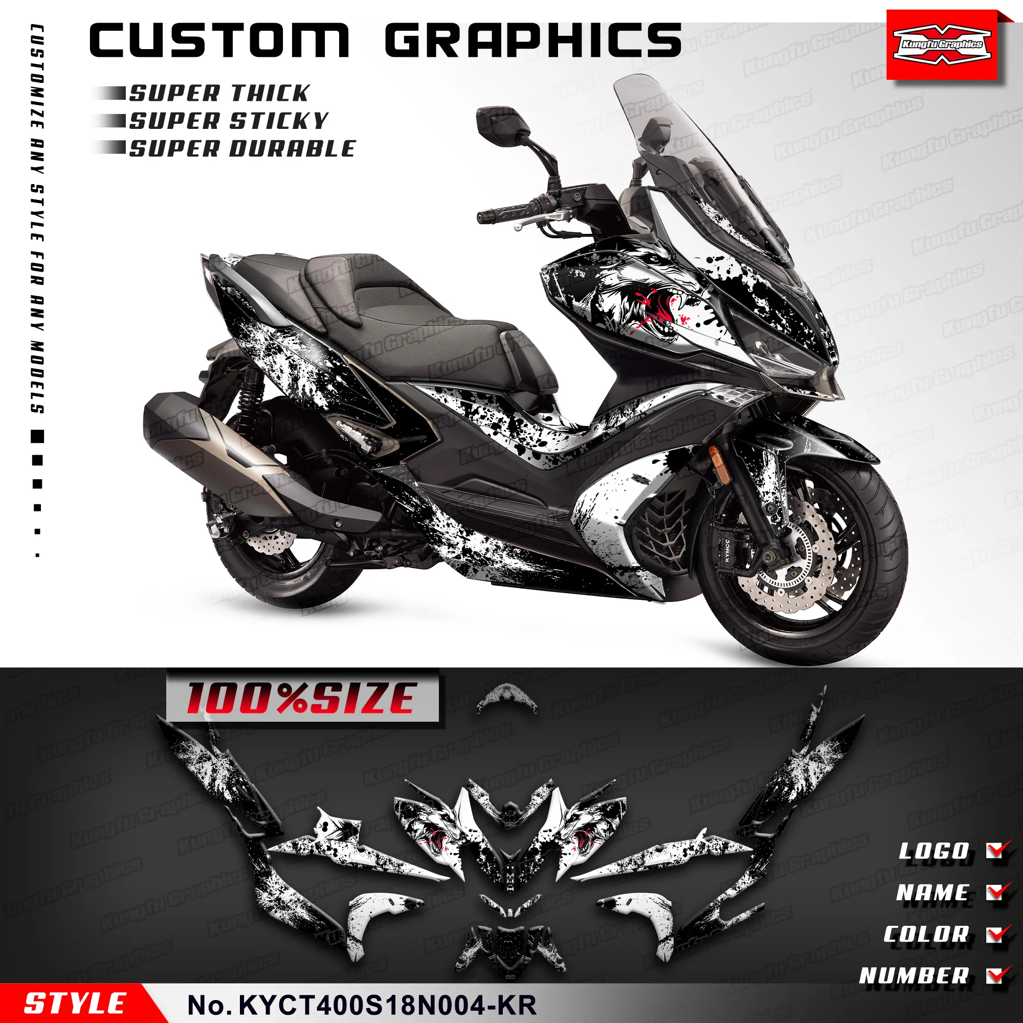 KUNGFU GRAPHICS Motorcycle Graphics Stickers Set Kit for KYMCO XCITING S 400 2018 2019 2020, KYCT400S18N004-KR