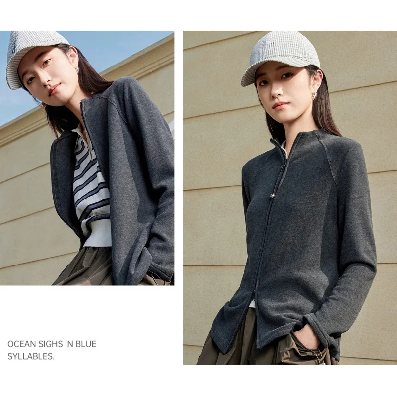 QICHE Women Minimalist Mock‑Neck Dralon Long‑Sleeve Top Autumn Winter New Double‑Zip Slim‑Fit Base Layer Outerwear