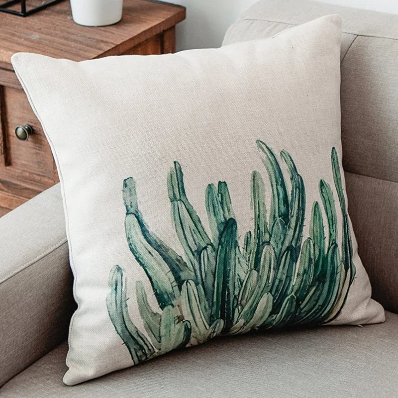 N85R-Plant โยนหมอนครอบคลุมตกแต่งผ้าฝ้ายผ้าลินินสแควร์เบาะรองนั่งกลางแจ้งโซฟาหน้าแรกหมอนครอบคลุม