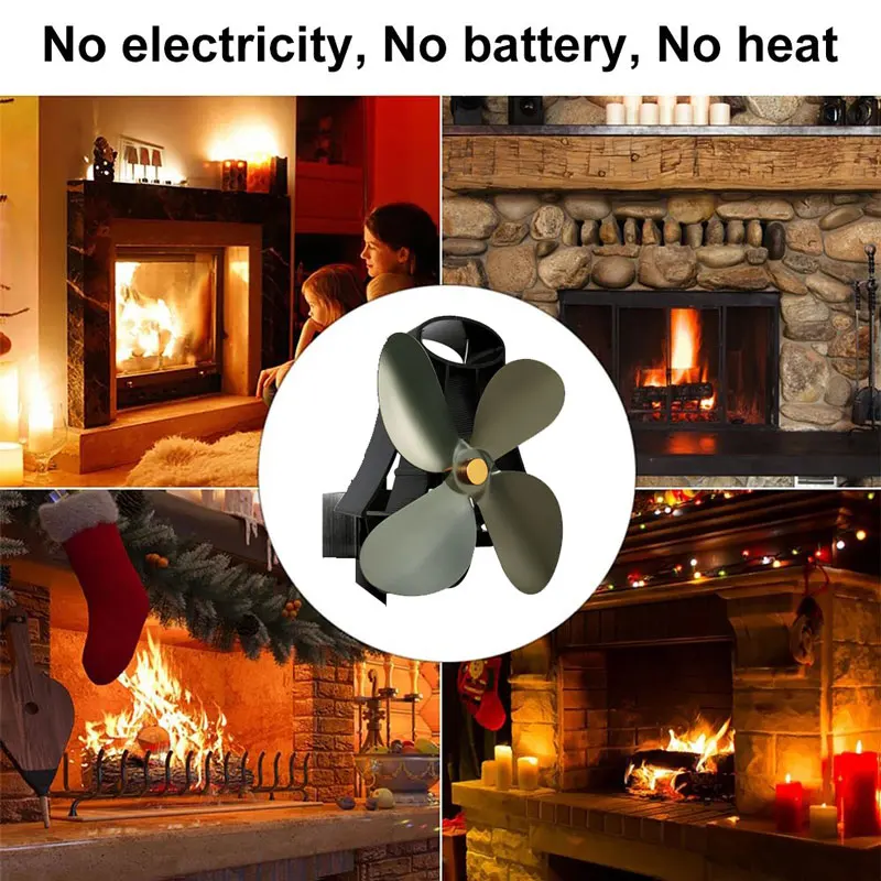 Multi-colored 4 Blade Fireplace Fan High Temperature Magnet Wall Mount For Log Wood Burner Quiet Efficient Household Fireplaces