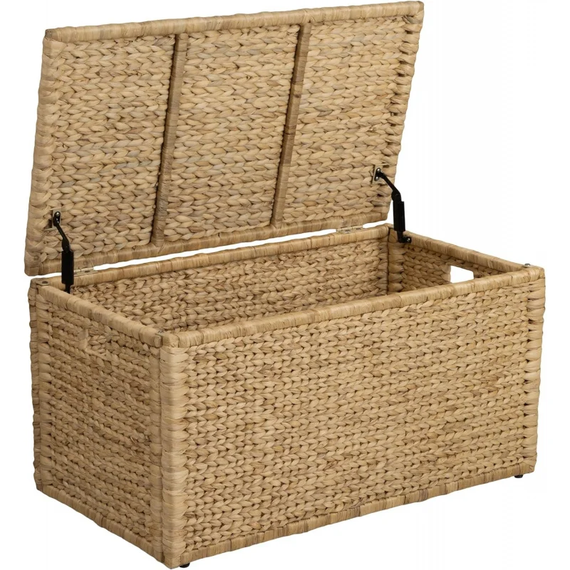

Heavy-Duty Hyacinth Wicker Storage Trunk – Metal Frame, 42in x20in , Natural, Living Room/Bedroom