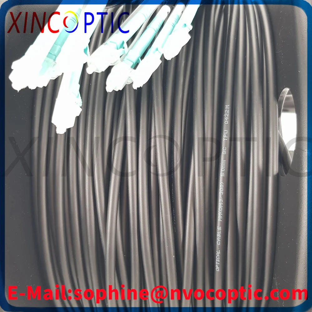 8F، MM، OM3-300,50/125,5.0mm، 8Cores LC/UPC TPU سلك تصحيح الألياف البصرية المدرعة كابل أسود، 100M 120M150M 180M مع طبل PCD310/لفة #4