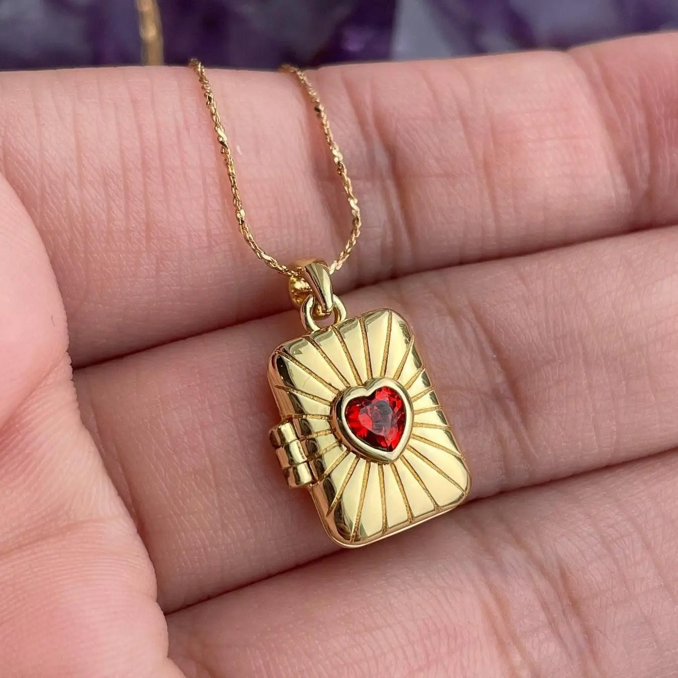 Vintage Red Heart Zircon Opening Photo Frame Locket Pendant Necklace Gold Plated Choker Chain Necklace Elegant Couple Jewelry