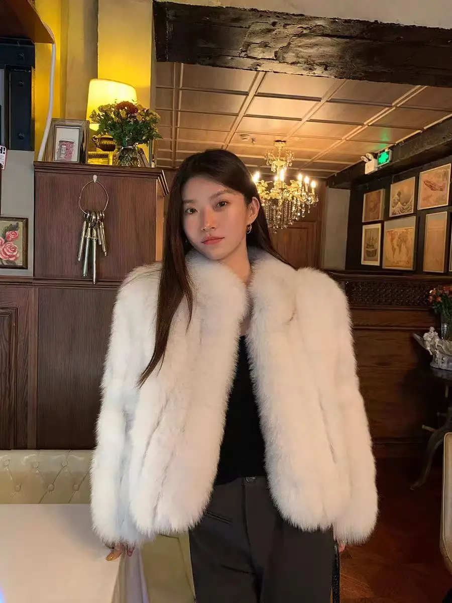 Winter popular warm fox fur whole leather genuine fur small square collar versatile fashionable young slim fur coat for women