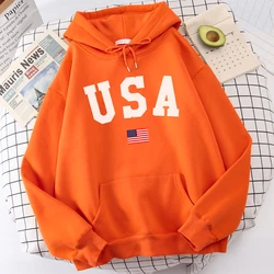 Usa American Flag Patriotic Print Women Sweatshirt Harajuku Casual Hoody Fashion Loose Hoodie Autumn Vintage Warm Female Top