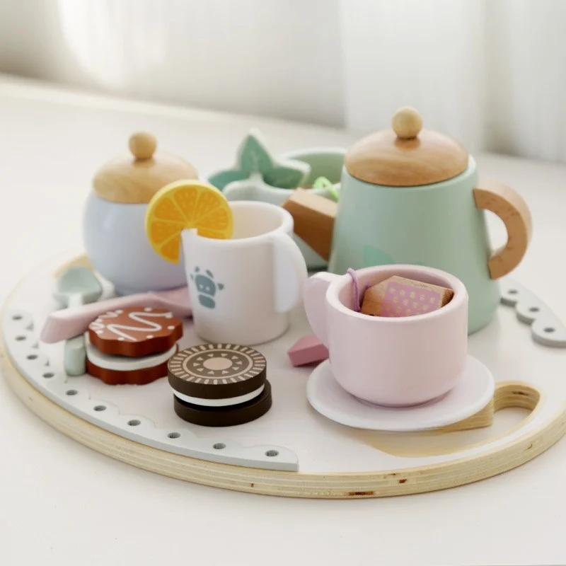 

kid Wooden Afternoon Tea Set Toy Pretend Play Food Learning Role Play Game Early Educational Toys for Girls Boys Kids Gifts