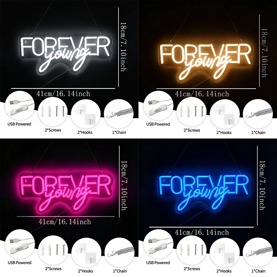 Forever Young Led Neon Sign, Letter Icon Usb Powered Light, Suitable For Bedroom, Living Room, Birthday Party, Anniversary Decor