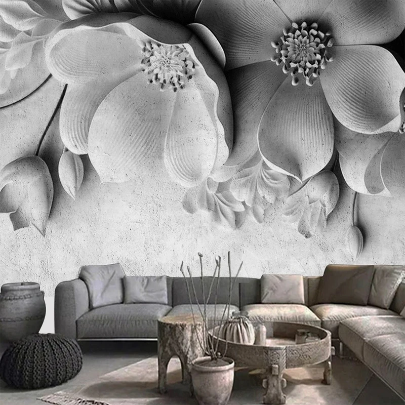 Custom Any Size Modern Cement Gray 3D Floral Background Wallpaper for Wall Environment Friendly Home Interior Decor Mural Paper