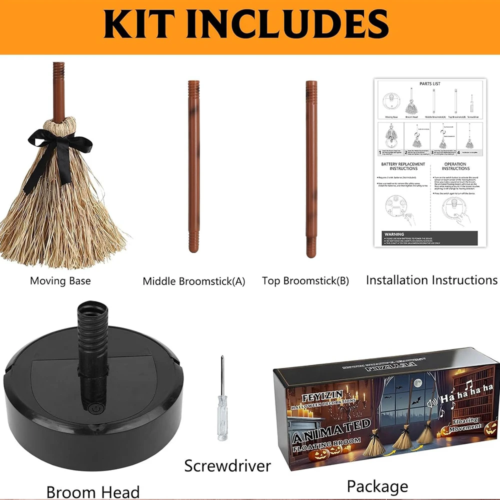 Плавающая метла со звуковой активацией на Хэллоуин, активированная на ощупь метла ведьмы, плавающая метла ведьмы для декора вечеринки, танцы с привидениями