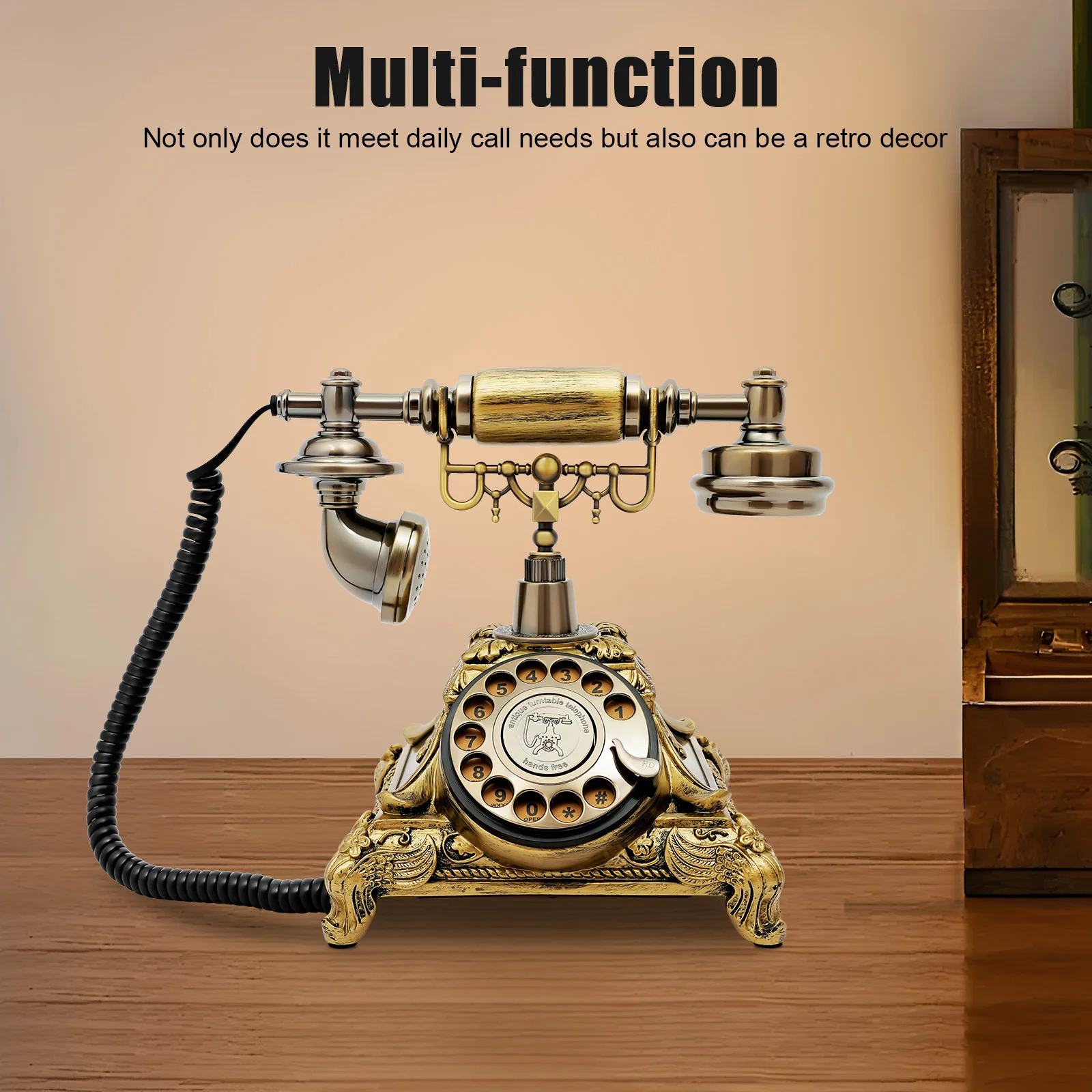 

Vintage Rotary Dial Telephone Gold Old-Style Rotary Phone Antique Redial Phone European Handset Telephone for Office