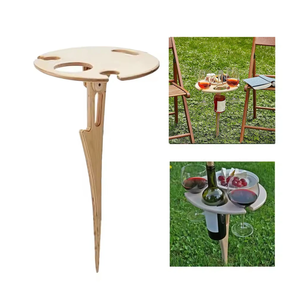 حامل كأس النبيذ الخشبي المحمول القابل للطي في الهواء الطلق لحفلات نزهة الشاطئ في الفناء الخلفي #1