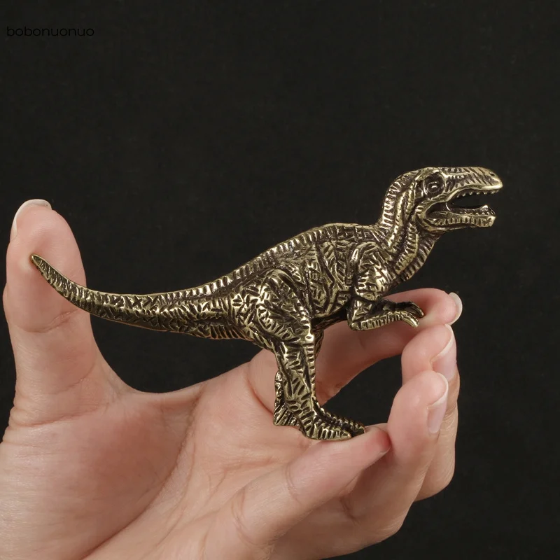 

Antique Brass Dilophosaurus Dinosaur Statue Desk Toy Ornaments Decorations Vintage Copper Tyrannosaurus Figurines Craft