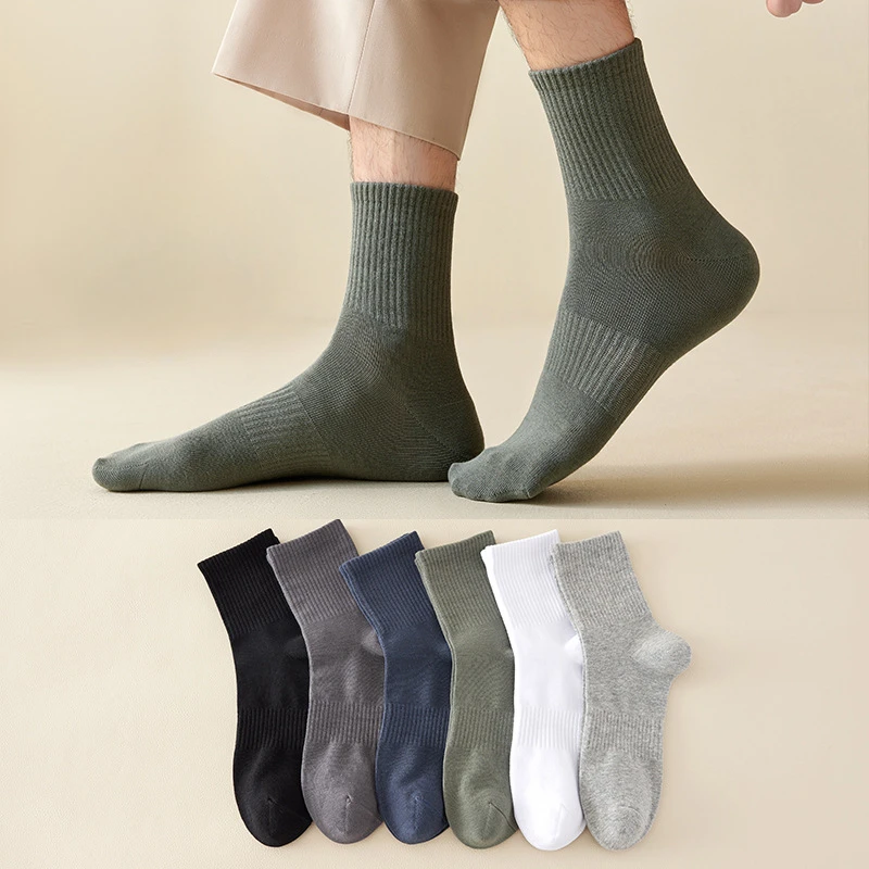 Fanceey Mid tube men's pure cotton high top striped autumn and winter casual retro four season socks men's stocking trend