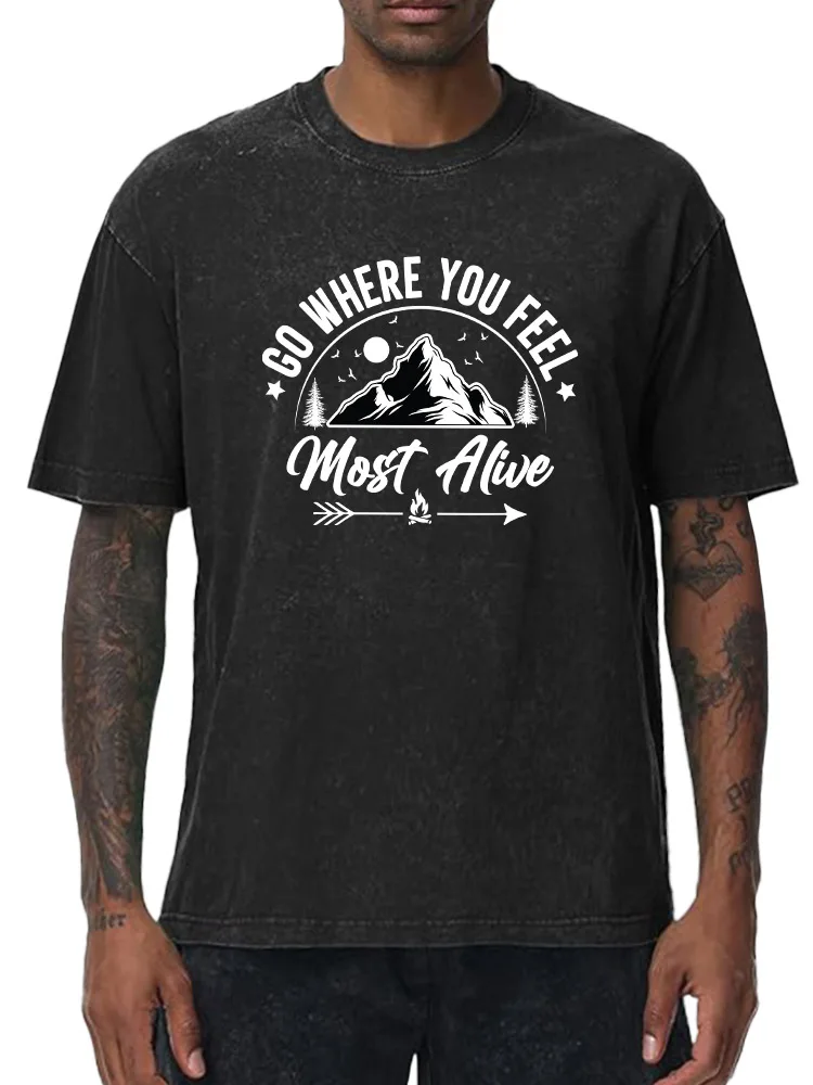 تي شيرت Go Where تي شيرت برسومات مغسولة كبيرة الحجم مصنوع من القطن بنسبة 100% تي شيرت هيب هوب كلاسيكي فضفاض مناسب #1