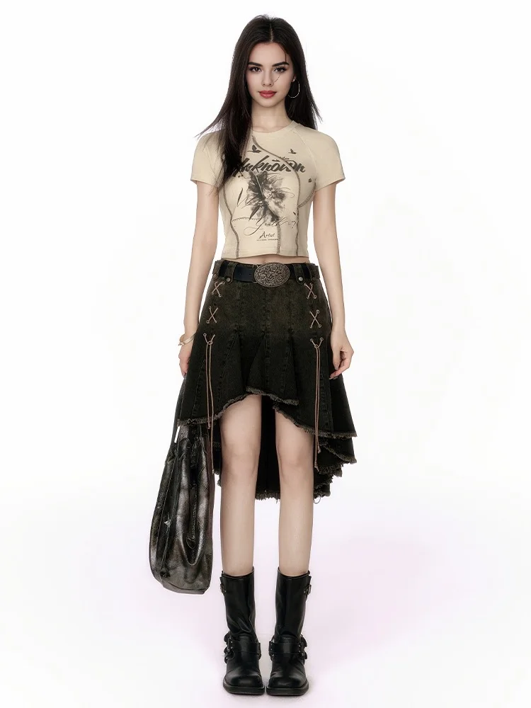 2024 Women y2k Vintage style irregular Skirts Fashion Gothic emo Scene 2000s Punk Grunge Denim Clothes For 90s Japanese Harajuku