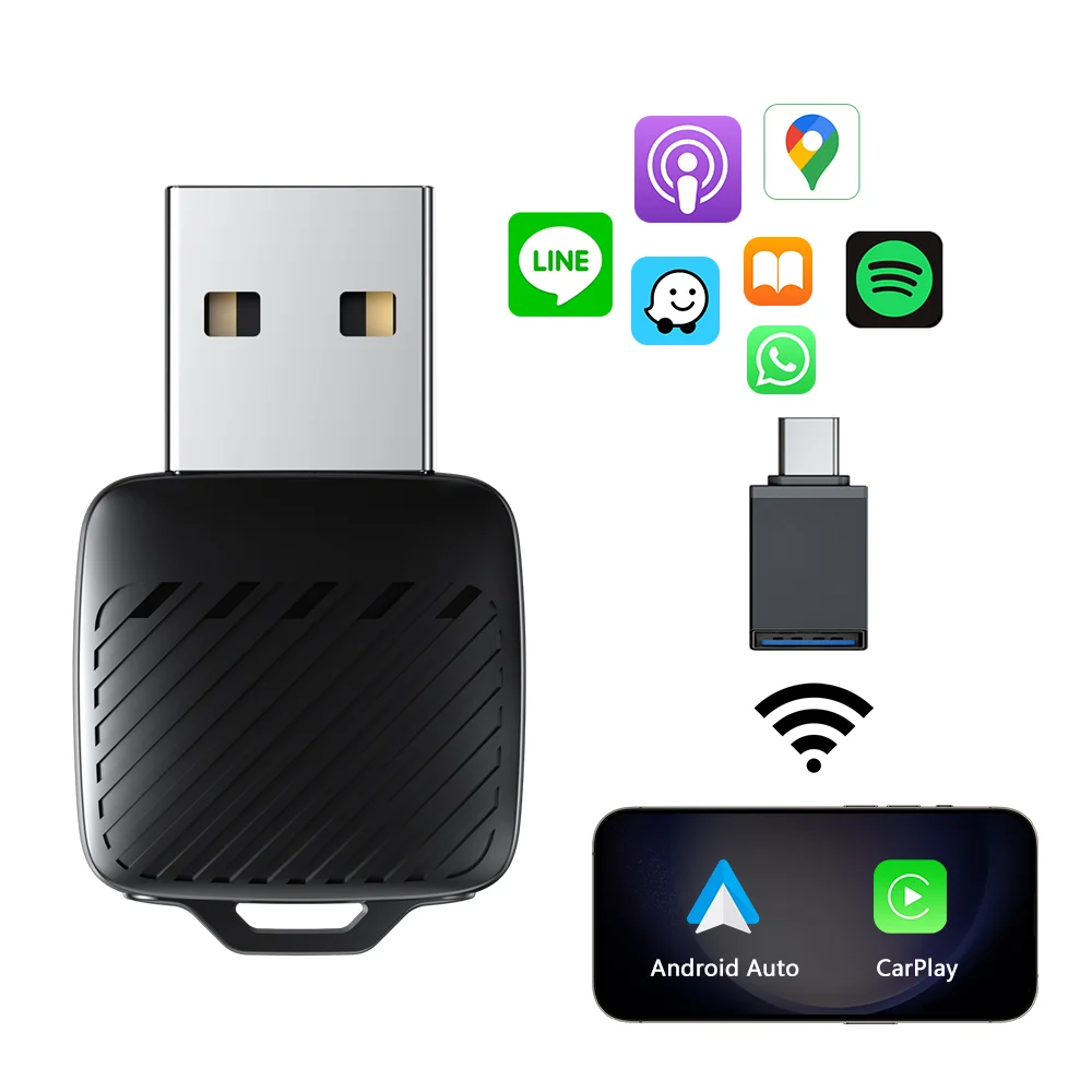 

2 in 1 Wireless Carplay Adapter & Android Auto Dongle Mini Plus Work iphone with Usb Type a c Connector for apple Mercedes 2018