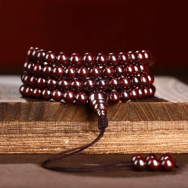 Natural Raw Ore Cinnabar Bracelet 108 Buddhist Beads Prayer Rosary Bracelet Men and Women Transfer Beads Year of Fate Bracelet