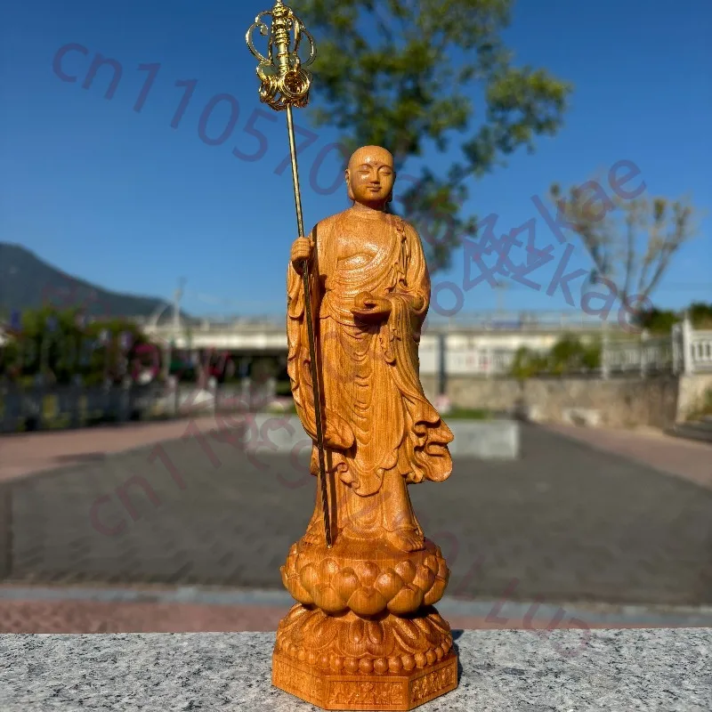 

Статуэтка Буддьи Кситигарбха из кипарисового дерева ручной работы — деревянная фигурка Джи-зо высотой 7,87 дюйма для декора дома и гостиной, религиозный подарок