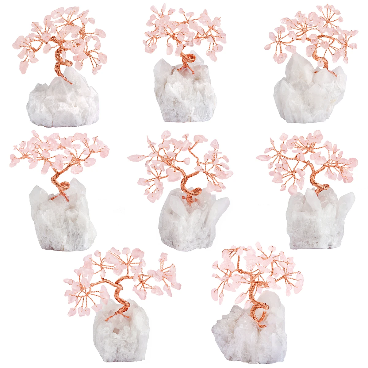 Crystal Stone Tree With Raw Rock Quartz Base, Bonsai Lucky Money Tree Fengshui Home Decoration