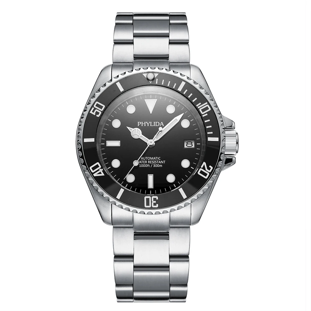 PHYLIDA 42mm Men's Diver Watch Automatic nh35 Movement Sapphire Crystal Sub Style Skx007 compatible