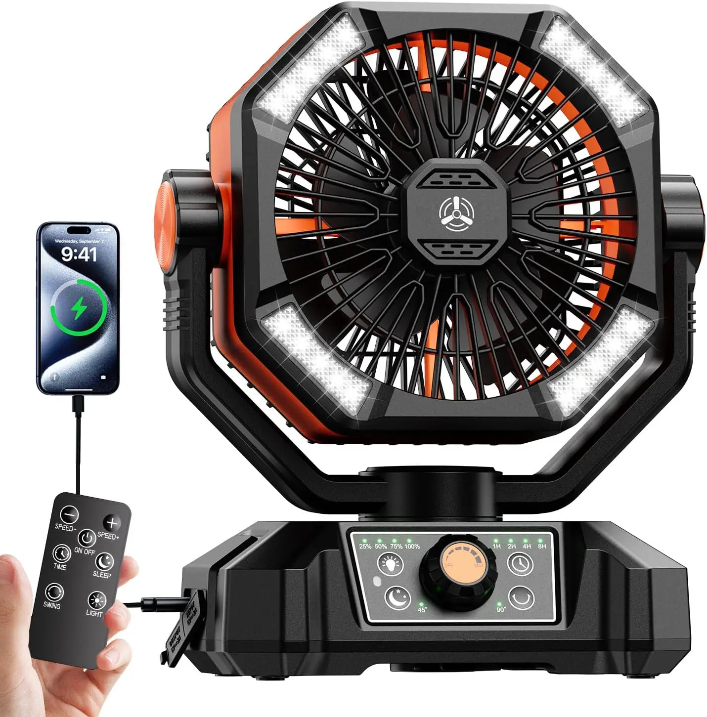 

Portable Camping Fan with 20000mAh Battery, LED Lantern, Remote Control, 8 Speeds for Outdoor Use