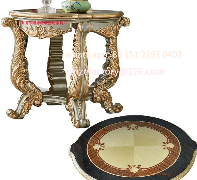 Customizable solid wood carving European leather leisure chair, living room hospitality coffee table negotiation cowhide chair