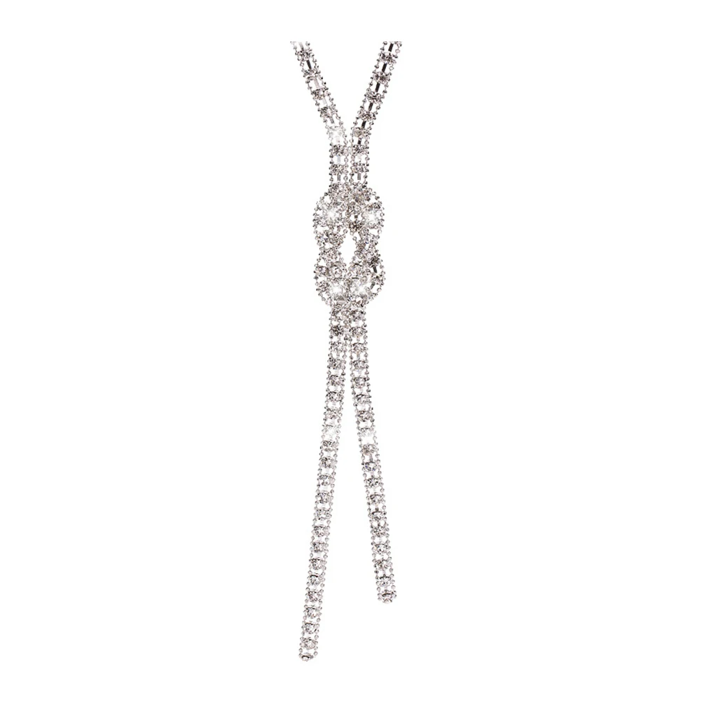 

Sweater Chain Necklace Long Rhinestone Pendant Winter Choker Knot Charm Glossy Alloy Valentine Birthday Dressy Collocation