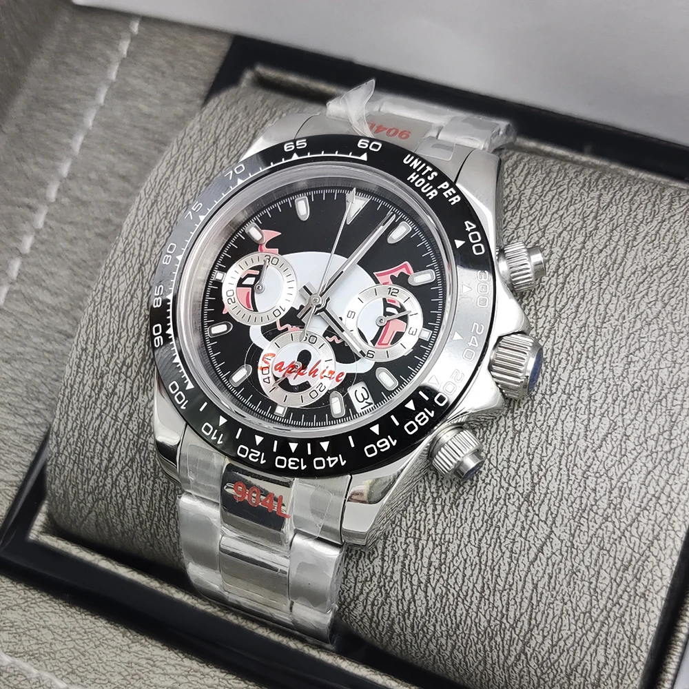 Fashion Casual 39mm Quartz Watch Men's Timing Sapphire Crystal VK63 Movement Calendar Luminous Blue Dial Stainless Steel Stra