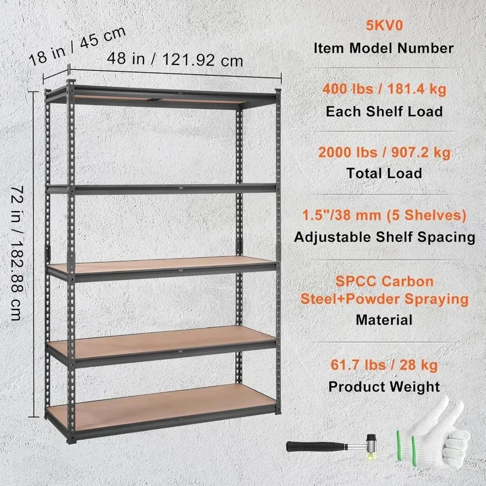 Storage Shelving Unit, 5-Tier Adjustable Storage Shelves, 