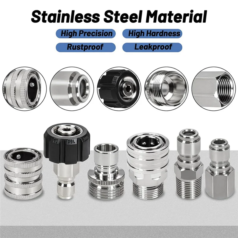 AEE4-10Pack تركيبات توصيل سريعة لغسالة الضغط، M22-14 مم دوارة إلى مجموعة توصيل سريعة 3/8 بوصة #6