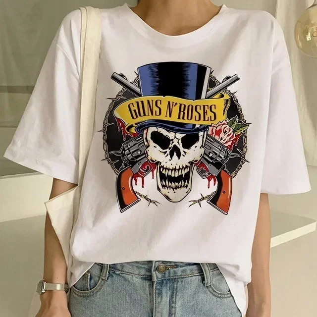 Pistola N Roses Street Rock Print  Hip Hop Tees  Punk T Shirt Fashion Guns N Roses T-Shirt Women White Tshirt Women Tops