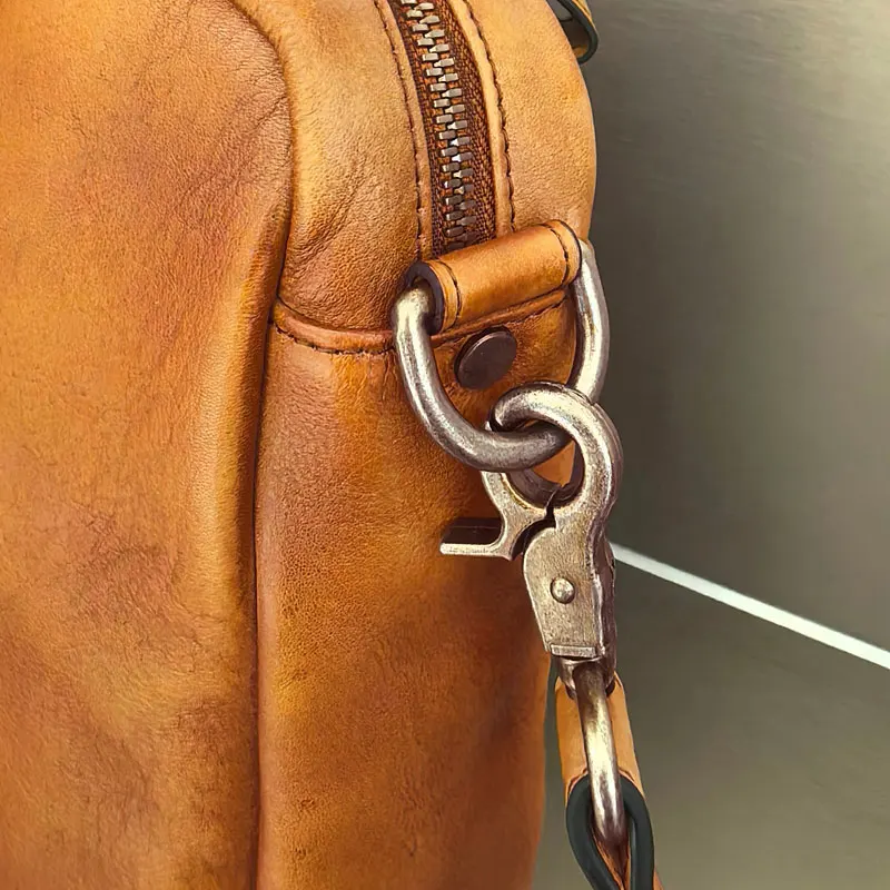 Valigetta da uomo in pelle di vacchetta di alta qualità Borsa da uomo retrò Borsa a tracolla per laptop maschile Tote Valigetta da uomo in pelle naturale