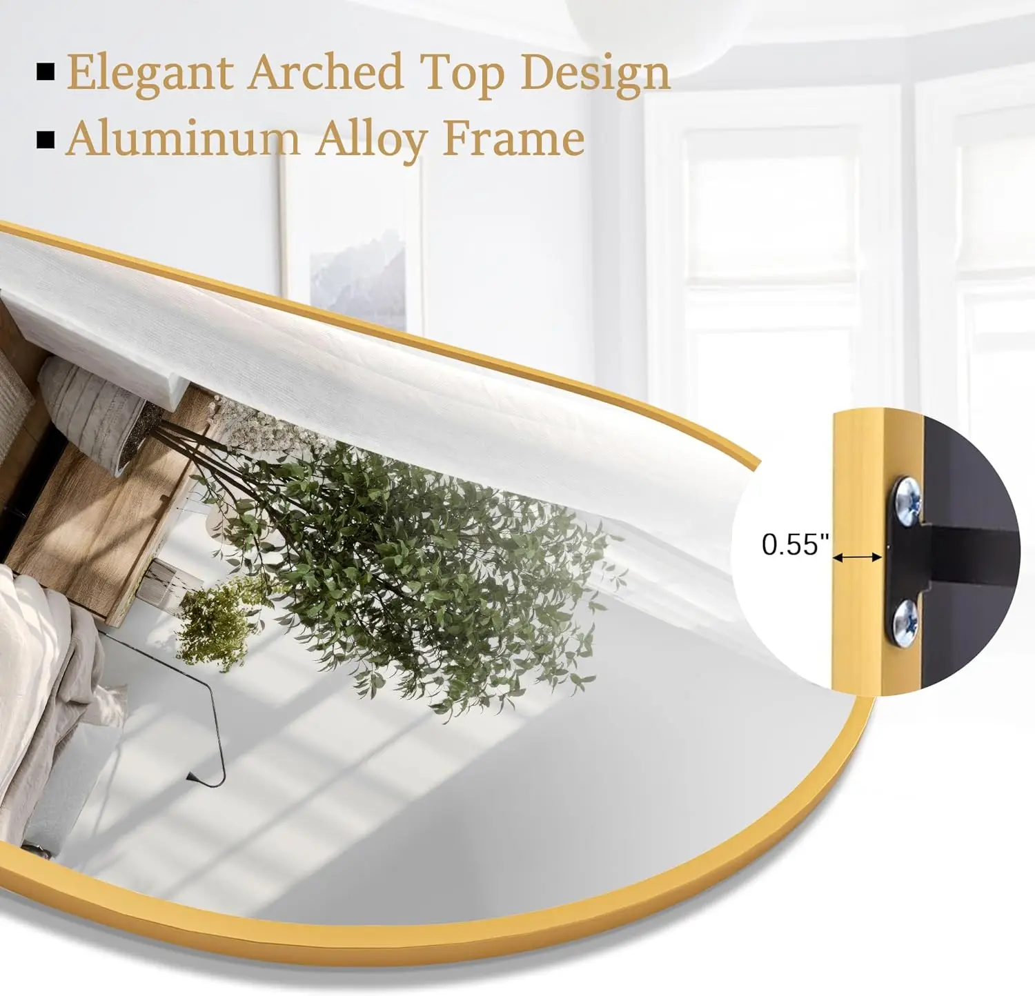 71"x30" Full Length Gold Arched Mirror Floor Standing Bedroom Wall Mounted Lightweight Easy Installation Bright Reflection