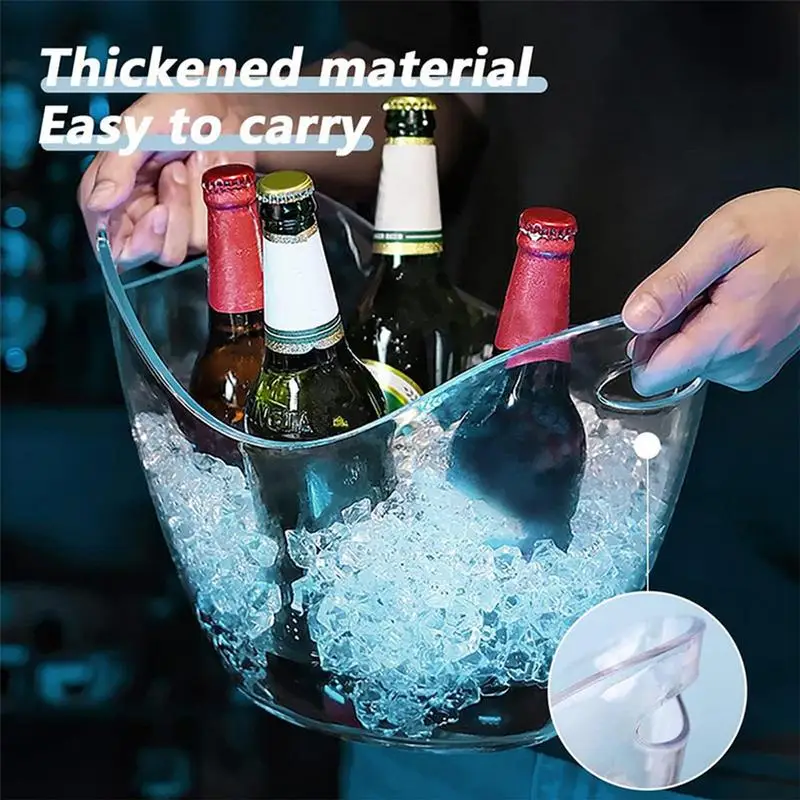 

Transparent Ice Bucket Beverage Champagne Bucket with 2 Spoon Handles Wine Champagne Cooling Bucket for Bar Holiday Party