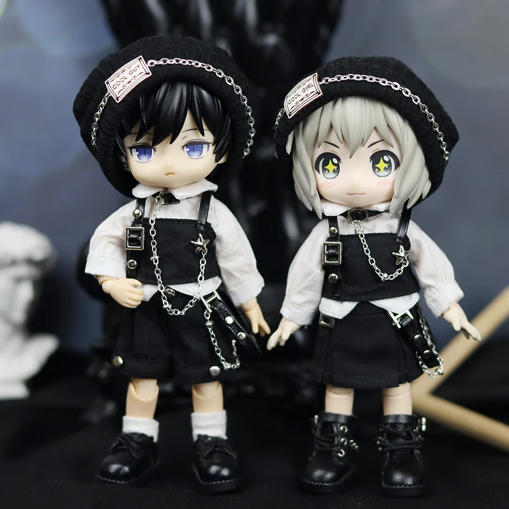 

Ob11 Boy Girl Doll Clothes Black White Uniform Suit Dress Shirt Hat Vest Shorts Set For Gsc, Obitsu11, Molly, P9, 1/12bjd Doll