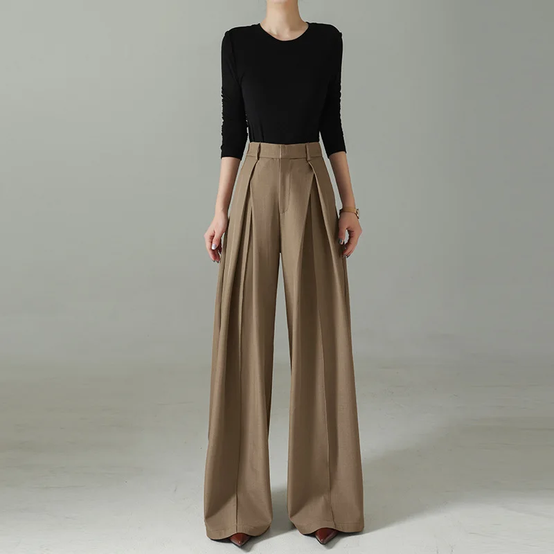 Women Suit Pants 2025 Spring Autumn New High Waist Pants Draped Wide Leg Versatile Loose Floor Sweeping Suit Trousers