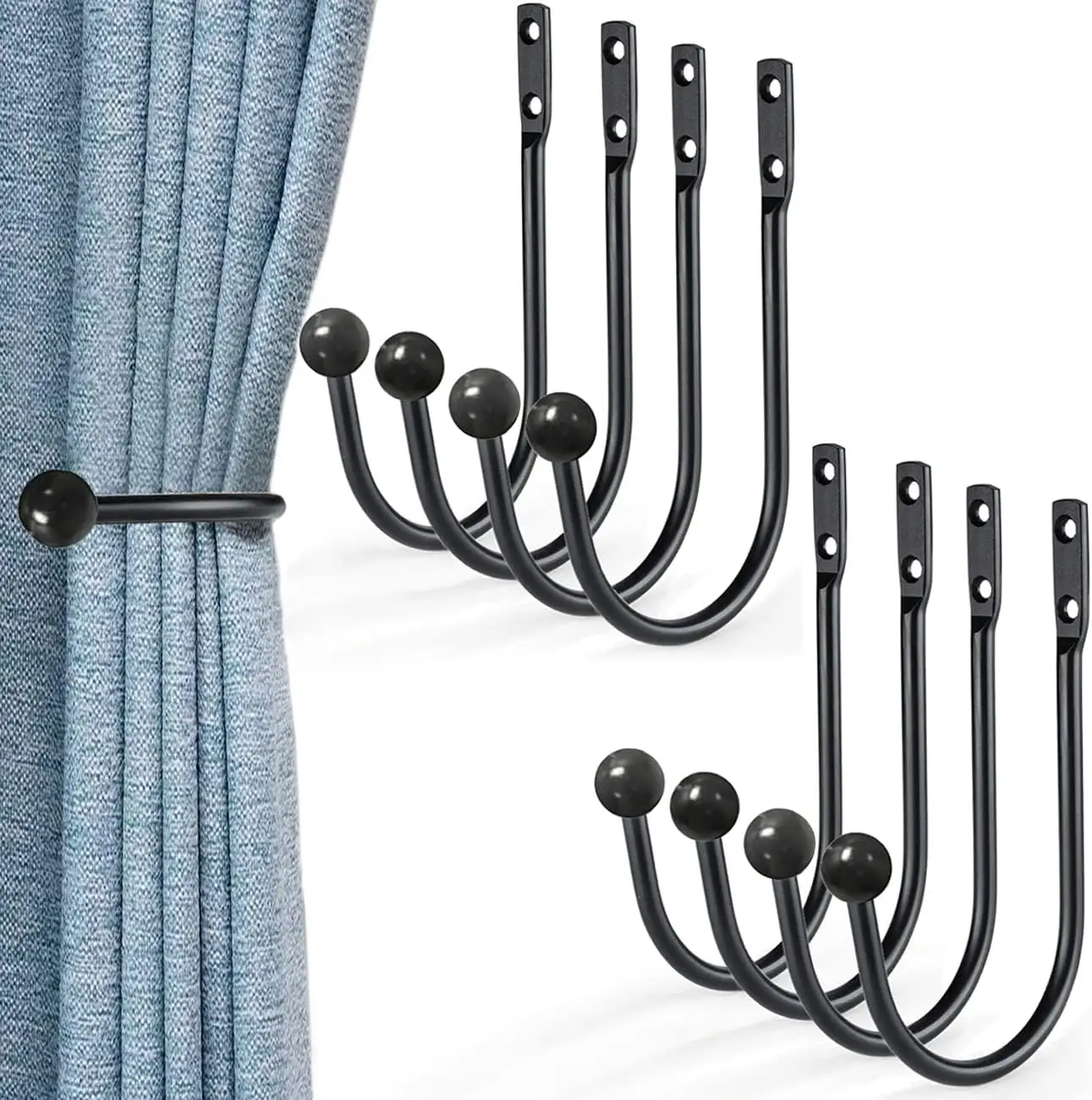 

Metal Curtain Tiebacks Set of 8, Black Vintage Rustic Holdbacks for Living Room Kitchen Bedroom with Screws