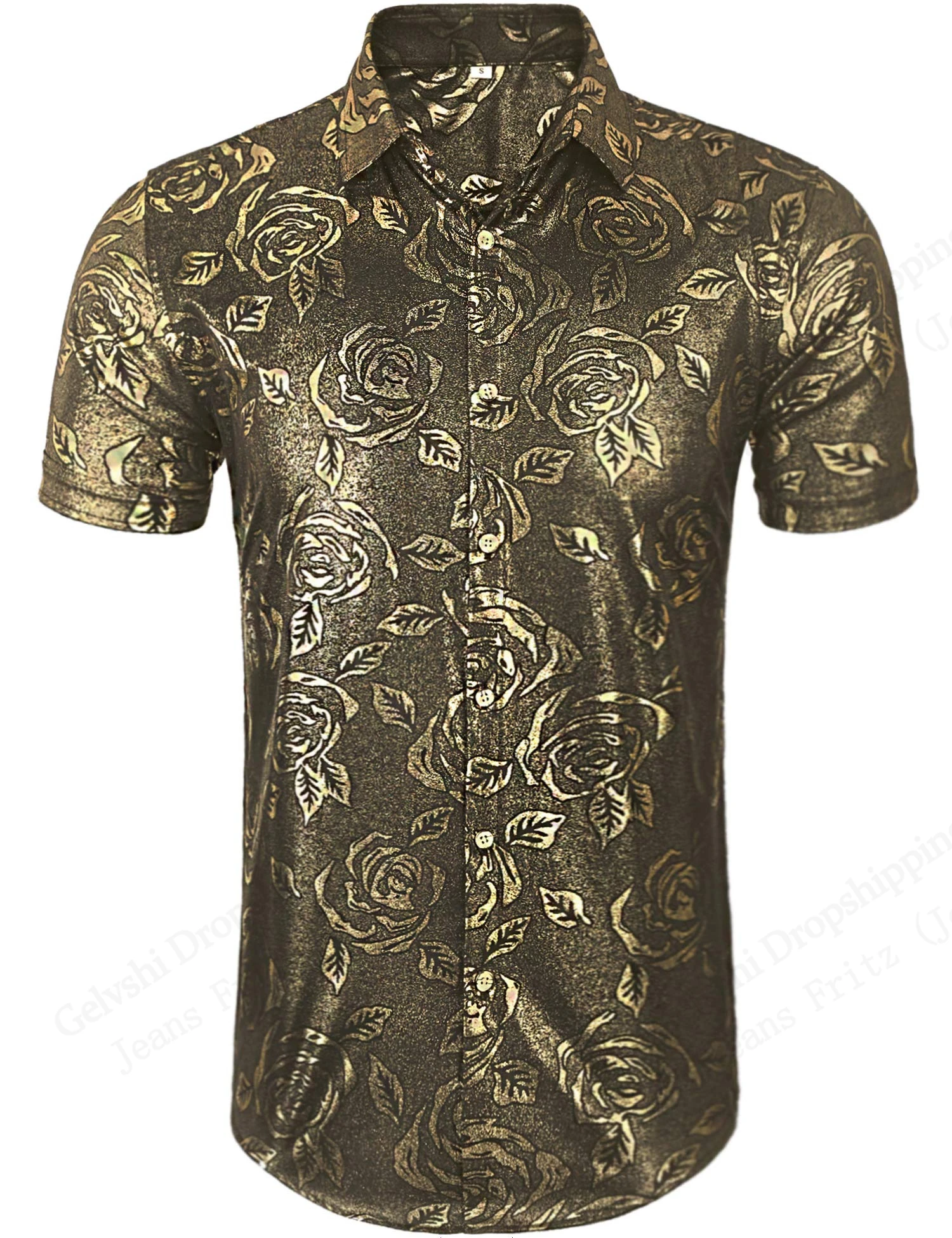 

2026 Новая деловая гавайская рубашка с 3D принтом пейсли и цветочным принтом розы для мужчин и женщин, модная рубашка с коротким рукавом, золотая блузка роскошного дизайна