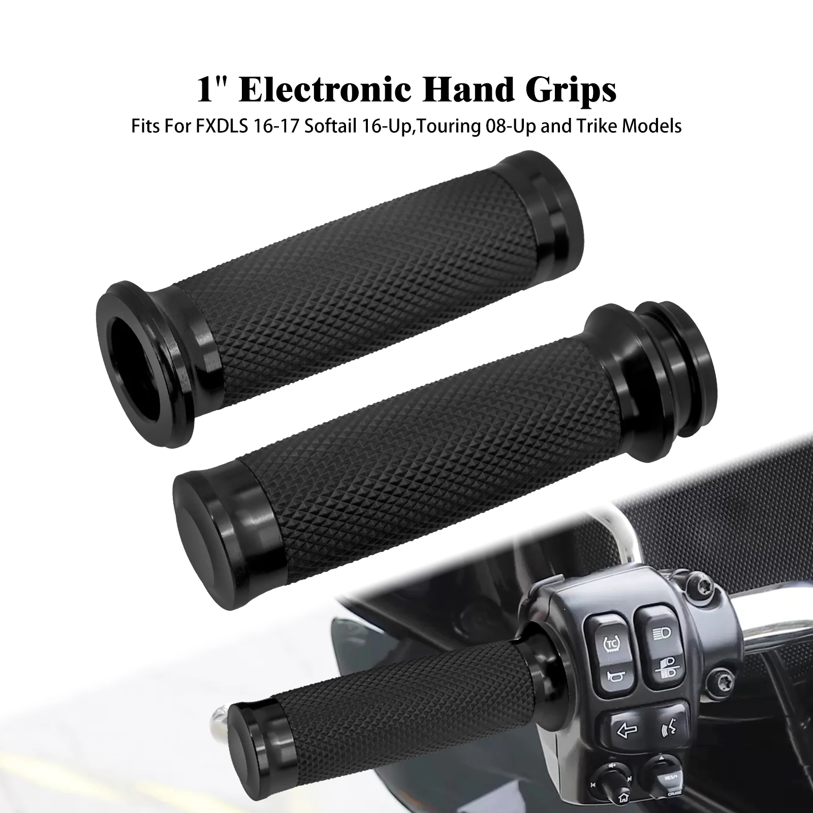 Motorcycle 1'' Electronic Hand Grips 25mm Black Handle Bar For Harley Touring Road King FLHT Softail Breakout FXDLS Handlebar