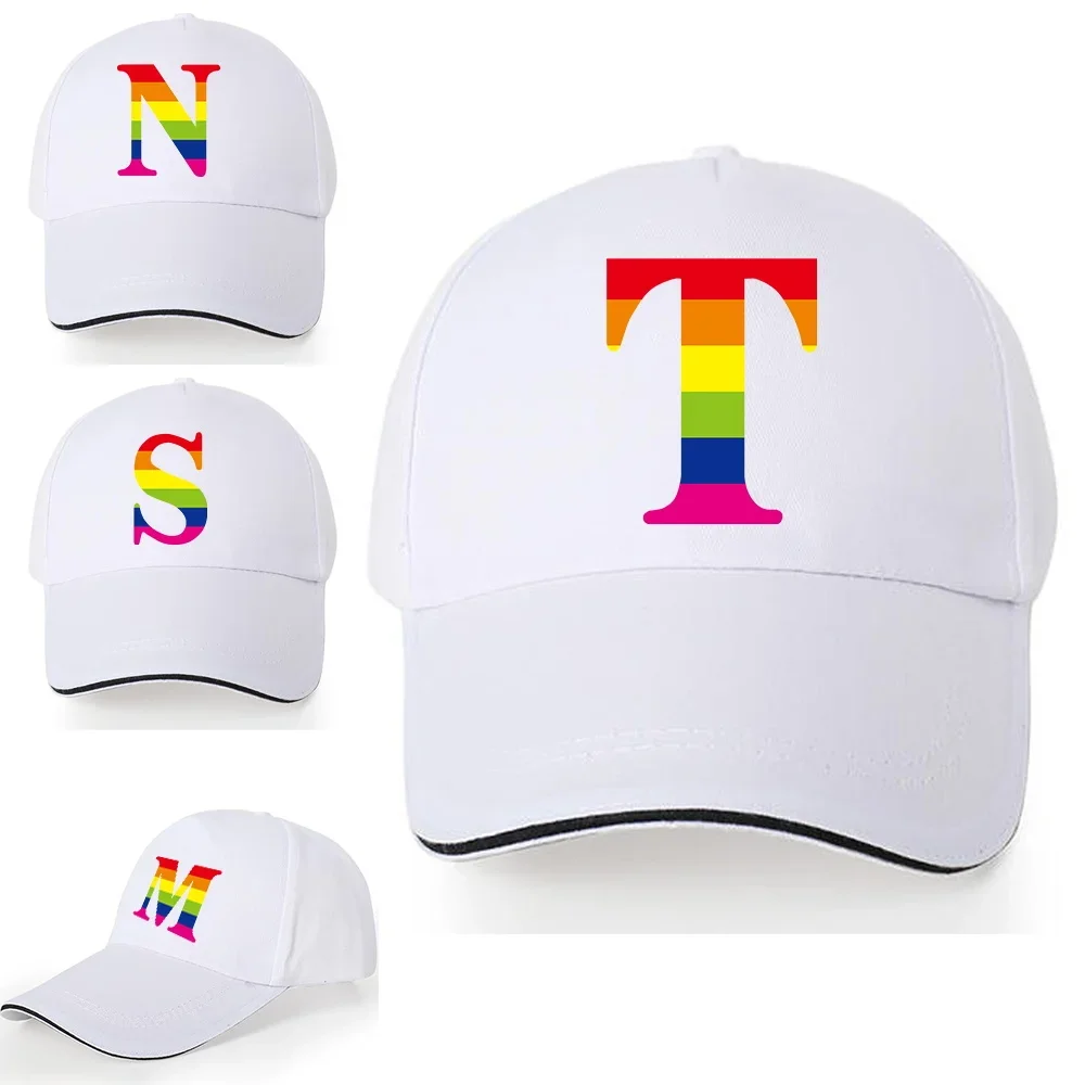 

Fashion Baseball Caps Women Streetwear Hip Hop Hat Summer Cotton Breathable Visors Sun Hats Rainbow Letter Print Men Golf Cap