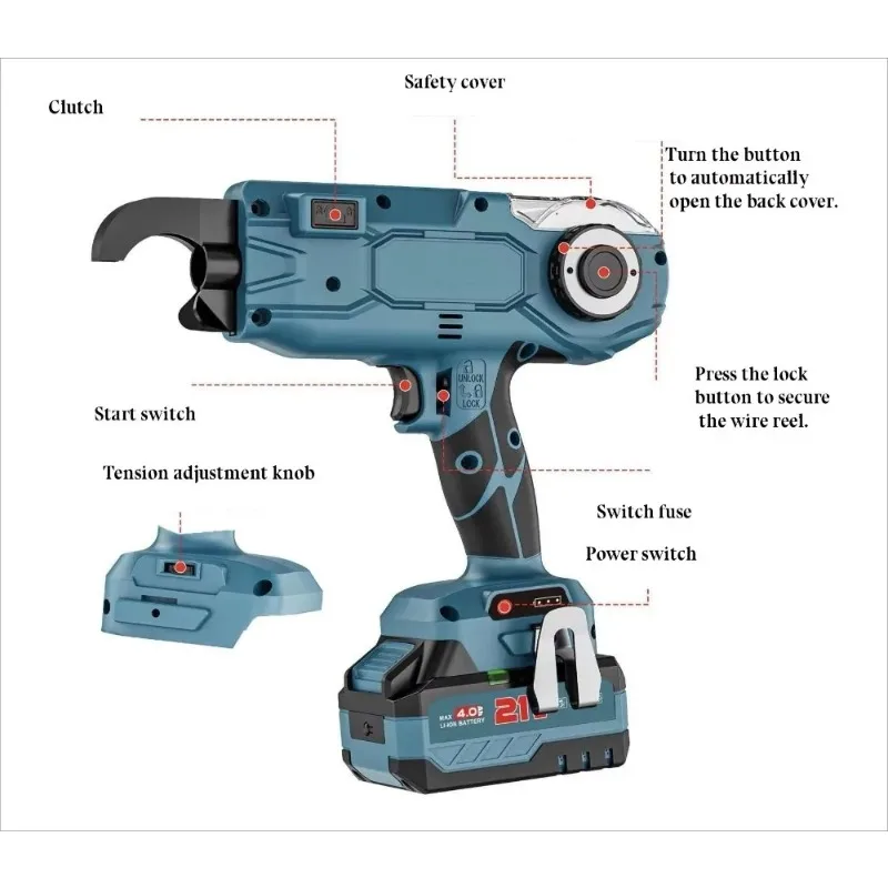 Automatic Rebar Tying Machine Rechargeable Steel Bar Binding Machine Lithium Electric Rebar Tier Hook