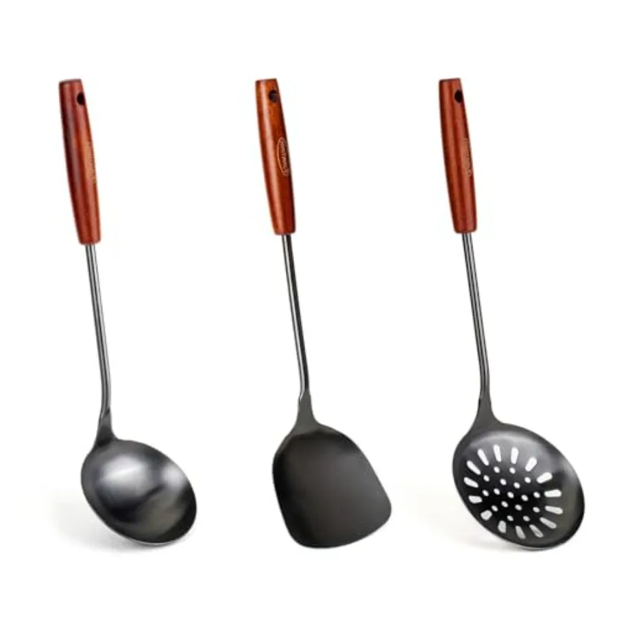 

Wok Spatula and Ladle, Skimmer Ladle Tool Set, 17Inch Spatula for Wok, 304 Stainless Steel Wok Spatula, Black