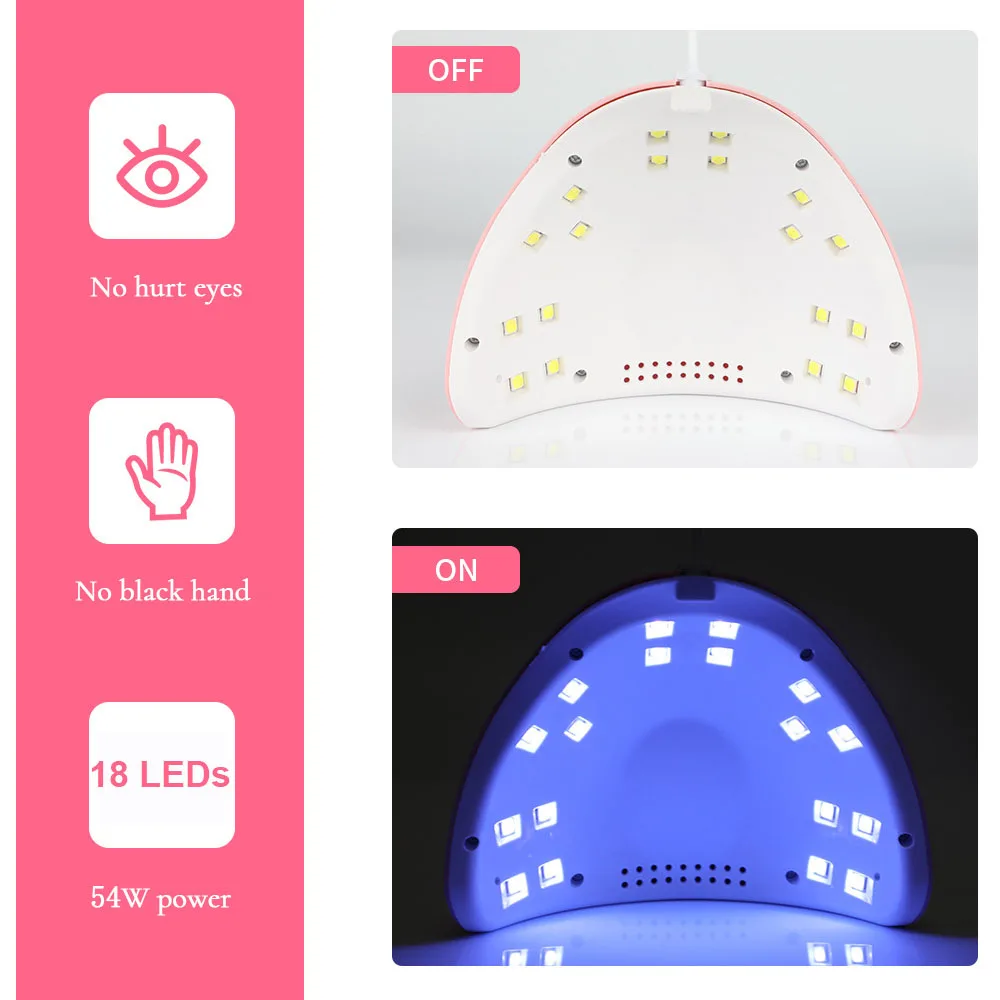 Yikoolin 54w secadores de unhas uv led lâmpada do prego com ajuste do temporizador secagem rápida portátil cura luz para todos os gel uv led lâmpada do prego usb