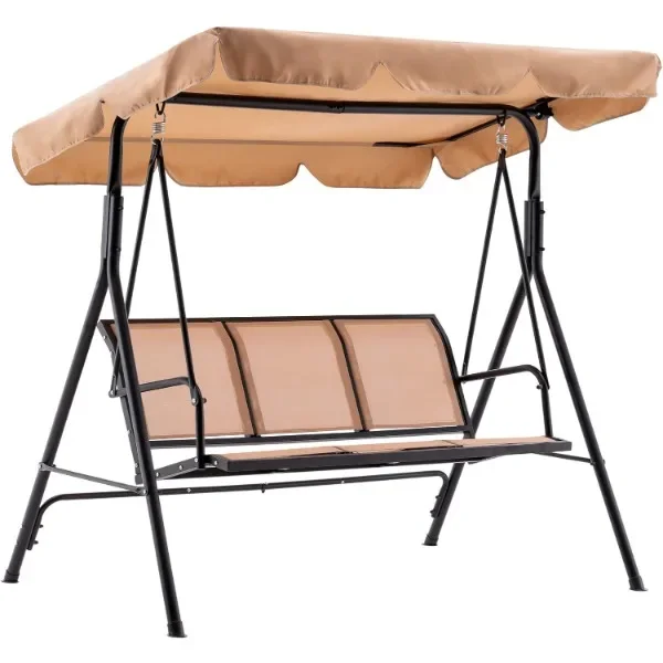 MCombo Outdoor Patio Canopy Swing Chair 3-Person, Steel Frame Textilence Seats Swing Glider, 4507 (Beige)