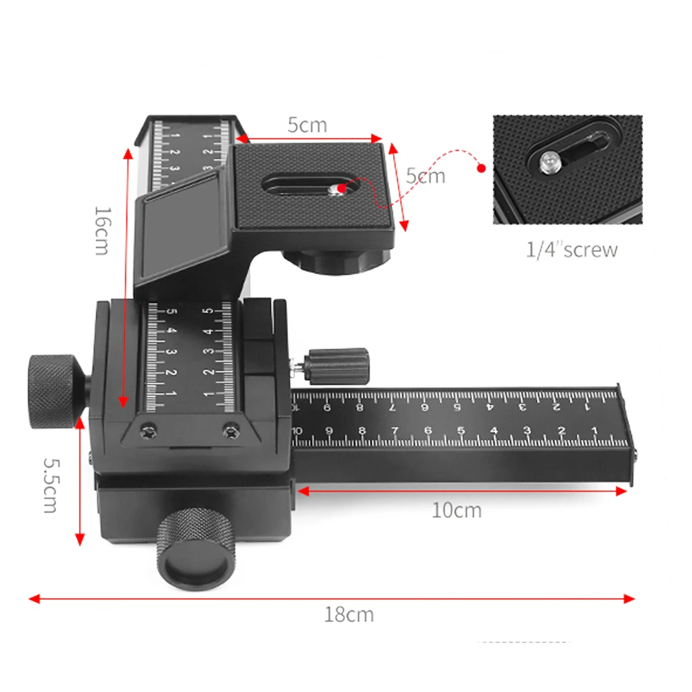 RYH 4 Way Macro Focusing Rail Slider for Canon Sony Nikon Pentax Close-Up Shooting Tripod Head with 1/4 Screw for DSLR Camera