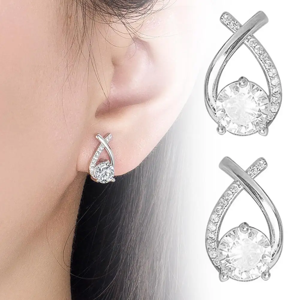 New Vintage Cross Stud Earrings For Women Girls Korean Style Elegant Crystal Jewelry Ear Rings Fishtail Lady Earrings Gift K1Q2