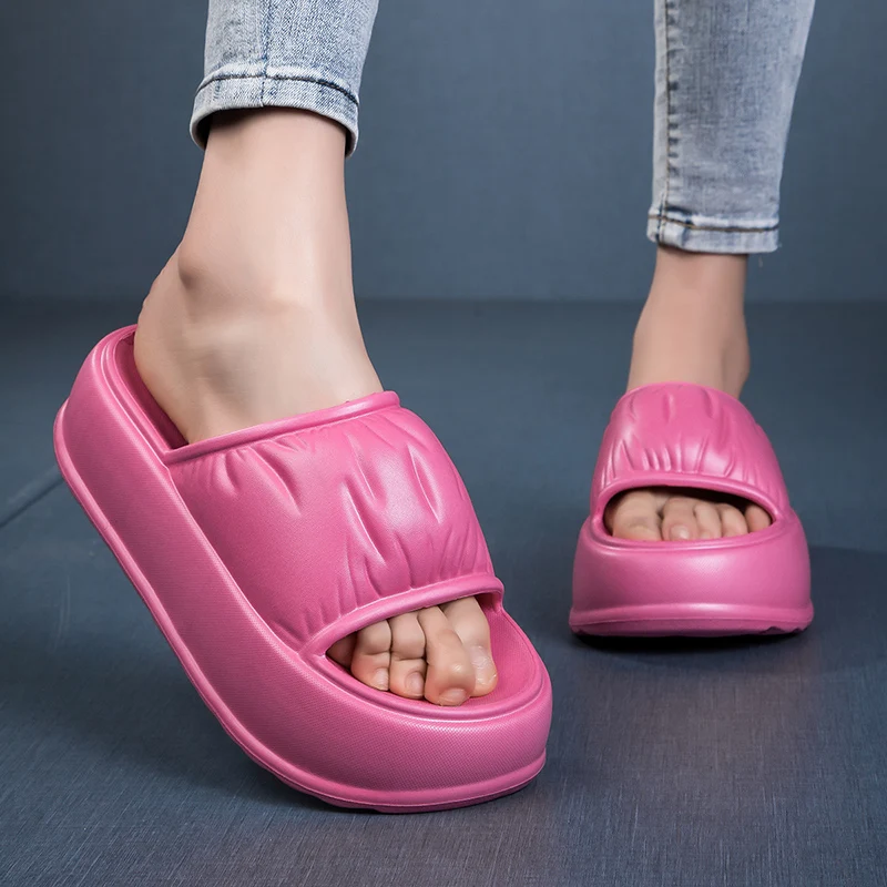 Chinelos de plataforma rosa para mulheres, slides com salto, espuma de Eva, babouche, conforto, sandálias femininas, moda verão, sapatos femininos